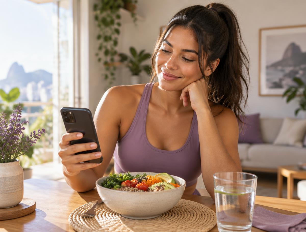 Pessoa acompanhando sua alimentação pelo Health1 Calories
